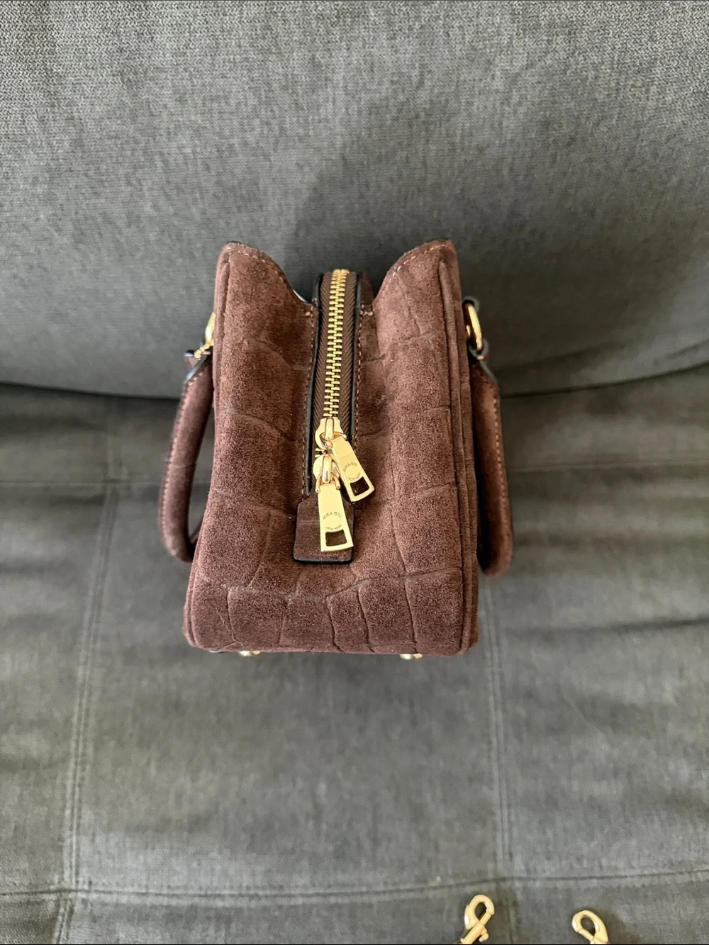 Coach Savannah Small Brown Suede Croc-Embossed Carryall with Gold Hardware